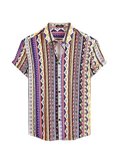 MCEDAR Mens Casual Button Down Shirts Short Sleeve Striped Summer Vintage Beach Vacation Shirt (Size S-5XL Big and Tall)