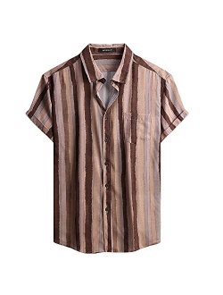 MCEDAR Mens Casual Button Down Shirts Short Sleeve Striped Summer Vintage Beach Vacation Shirt (Size S-5XL Big and Tall)