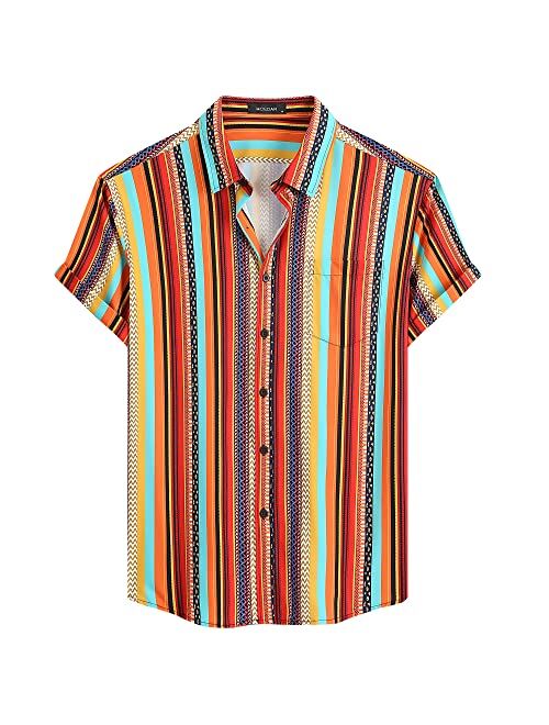 MCEDAR Mens Casual Button Down Shirts Short Sleeve Striped Summer Vintage Beach Vacation Shirt (Size S-5XL Big and Tall)