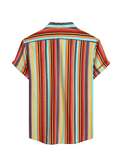 MCEDAR Mens Casual Button Down Shirts Short Sleeve Striped Summer Vintage Beach Vacation Shirt (Size S-5XL Big and Tall)