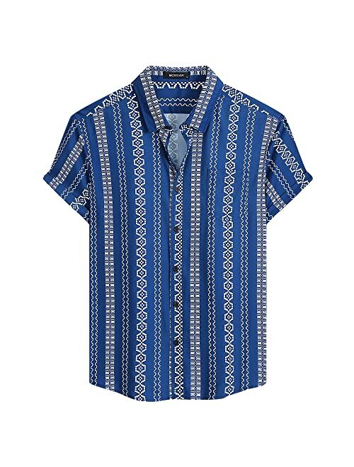 MCEDAR Mens Casual Button Down Shirts Short Sleeve Striped Summer Vintage Beach Vacation Shirt (Size S-5XL Big and Tall)