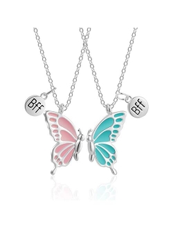 WEDDINEN Cute Butterfly BFF Necklaces for 2, Enamel Butterfly Friendship Necklace for Teen Girls Women Best Friend Birthday Gift