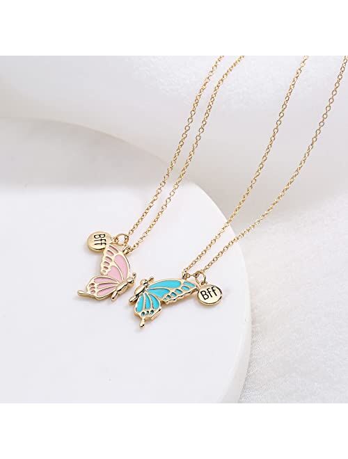 WEDDINEN Cute Butterfly BFF Necklaces for 2, Enamel Butterfly Friendship Necklace for Teen Girls Women Best Friend Birthday Gift