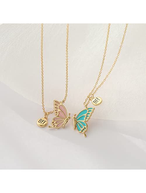 WEDDINEN Cute Butterfly BFF Necklaces for 2, Enamel Butterfly Friendship Necklace for Teen Girls Women Best Friend Birthday Gift