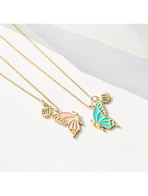 WEDDINEN Cute Butterfly BFF Necklaces for 2, Enamel Butterfly Friendship Necklace for Teen Girls Women Best Friend Birthday Gift