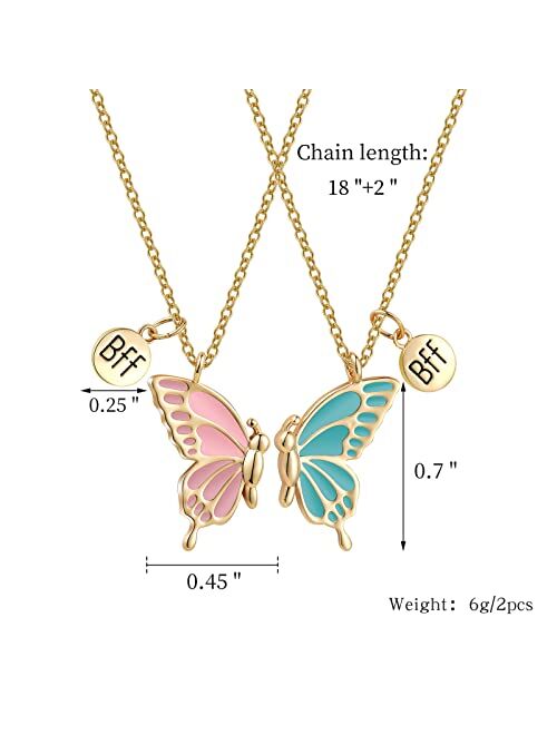 WEDDINEN Cute Butterfly BFF Necklaces for 2, Enamel Butterfly Friendship Necklace for Teen Girls Women Best Friend Birthday Gift