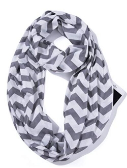 ELZAMA Infinity Loop Jersey Scarf with Hidden Zipper Pocket Printed Patterns for Women - Travel Wrap for Fall Winter