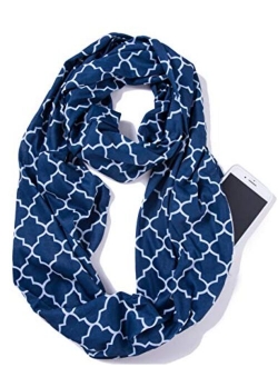 ELZAMA Infinity Loop Jersey Scarf with Hidden Zipper Pocket Printed Patterns for Women - Travel Wrap for Fall Winter