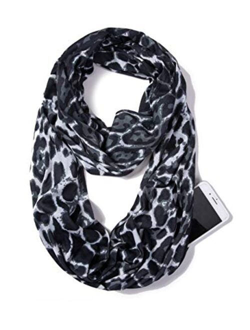 ELZAMA Infinity Loop Jersey Scarf with Hidden Zipper Pocket Printed Patterns for Women - Travel Wrap for Fall Winter