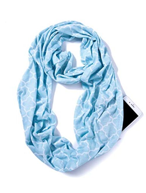 ELZAMA Infinity Loop Jersey Scarf with Hidden Zipper Pocket Printed Patterns for Women - Travel Wrap for Fall Winter