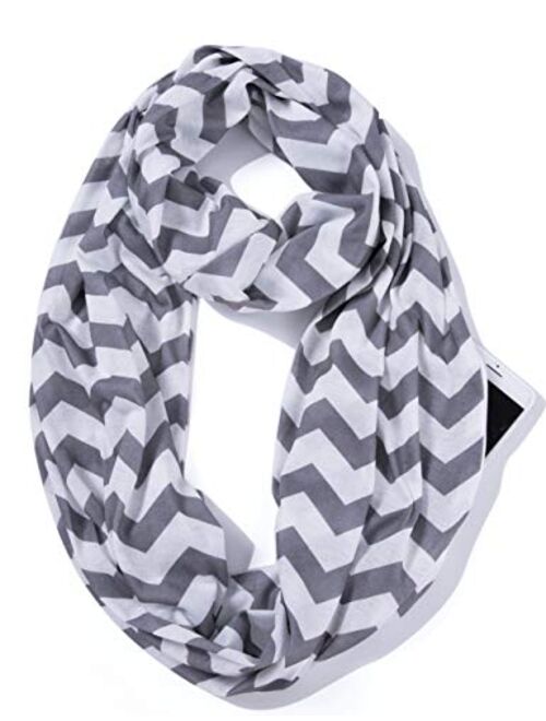 ELZAMA Infinity Loop Jersey Scarf with Hidden Zipper Pocket Printed Patterns for Women - Travel Wrap for Fall Winter