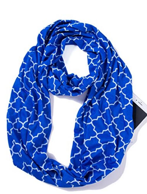 ELZAMA Infinity Loop Jersey Scarf with Hidden Zipper Pocket Printed Patterns for Women - Travel Wrap for Fall Winter