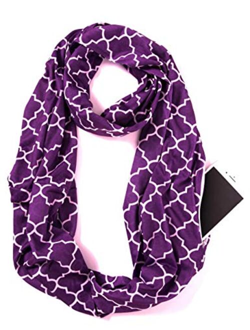 ELZAMA Infinity Loop Jersey Scarf with Hidden Zipper Pocket Printed Patterns for Women - Travel Wrap for Fall Winter