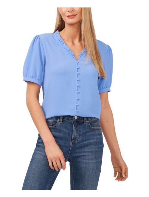 CeCe Women's Puff Sleeve Button Front Blouse