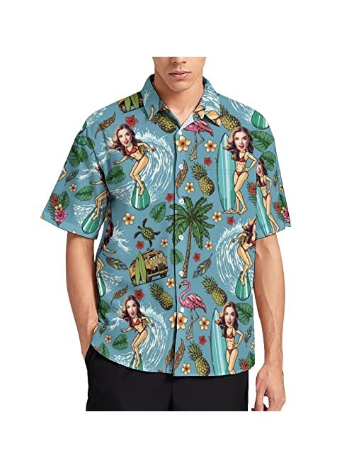 WAYABO Custom Shirt Casual Hawaiian Personalized Photo with Face Boyfriend Husband Or Father Gift