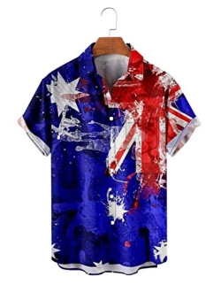 URVIP Hawaiian Shirts for Men Short Sleeve Aloha Beach Shirt The American Flag Printed Summer Casual Button Down Shirts