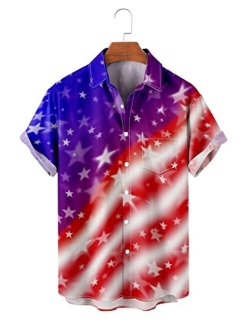 URVIP Hawaiian Shirts for Men Short Sleeve Aloha Beach Shirt The American Flag Printed Summer Casual Button Down Shirts