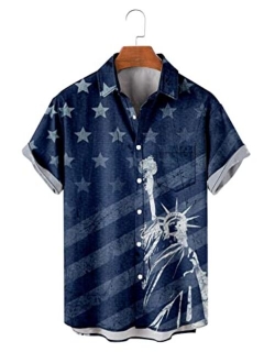 URVIP Hawaiian Shirts for Men Short Sleeve Aloha Beach Shirt The American Flag Printed Summer Casual Button Down Shirts