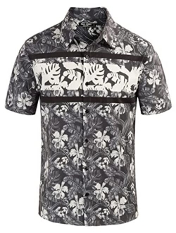 Mens Lapel Collar Floral Shirts Button Down Short Sleeve Printed Hawaii Shirts