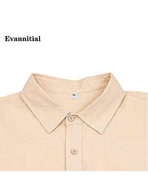 Evannitial Mens Linen Button Down Shirts Short Sleeve Cotton Casual Summer Beach Shirt Tops