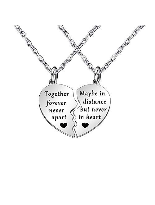 JQFEN Together Forever Never Apart Maybe in Distance but Never in Heart Best Friends Necklaces BFF Sister Friendship Couples Jewelry Sets