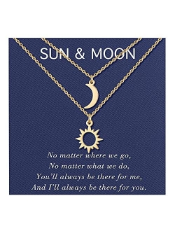 UNGENT THEM Sun and Moon Star Necklaces Best Friend Friendship Pedant Necklace Gift for Women Teen Girls(Silver/Gold)