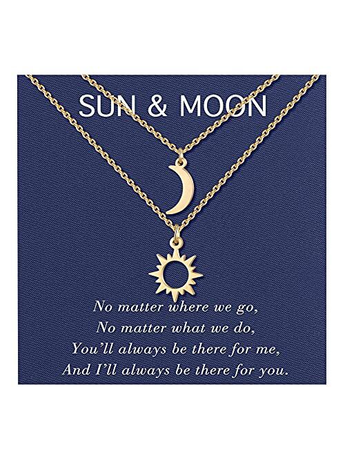 UNGENT THEM Sun and Moon Star Necklaces Best Friend Friendship Pedant Necklace Gift for Women Teen Girls(Silver/Gold)