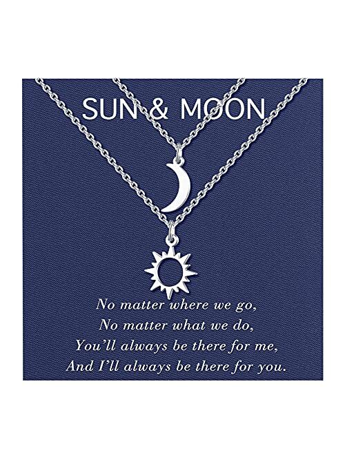 UNGENT THEM Sun and Moon Star Necklaces Best Friend Friendship Pedant Necklace Gift for Women Teen Girls(Silver/Gold)