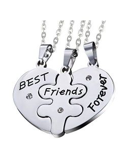 OIDEA Stainless Steel Sets of 3pcs Best Friends Forever Friendship Heart Puzzle Pendant Necklace,Silver,Gold,Black