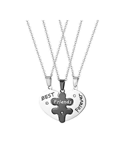 OIDEA Stainless Steel Sets of 3pcs Best Friends Forever Friendship Heart Puzzle Pendant Necklace,Silver,Gold,Black