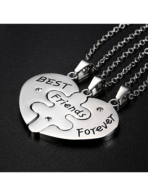 OIDEA Stainless Steel Sets of 3pcs Best Friends Forever Friendship Heart Puzzle Pendant Necklace,Silver,Gold,Black