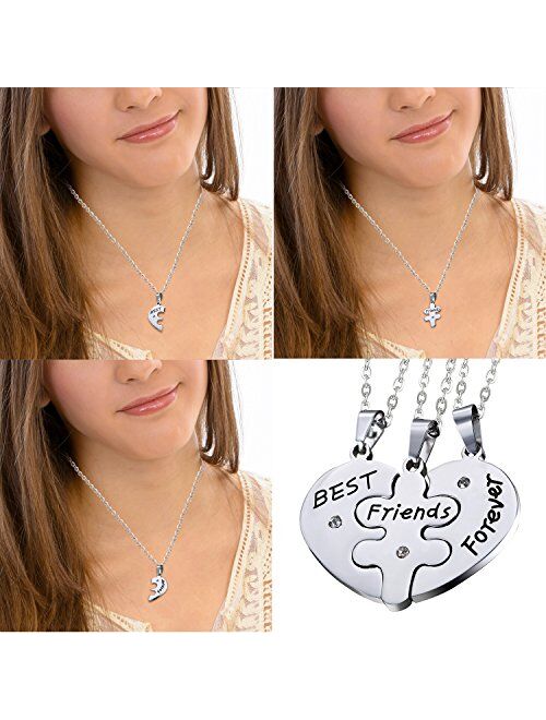 OIDEA Stainless Steel Sets of 3pcs Best Friends Forever Friendship Heart Puzzle Pendant Necklace,Silver,Gold,Black