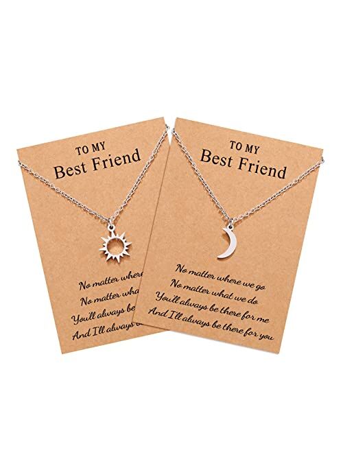 UNGENT THEM Dainty Sun Moon Star Friendship Necklace for 2/3 Best Friend Sisters Women Girls with Gift Message Card