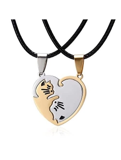 MISS RIGHT Cat Yin Yang Necklaces for Women Men Girls, Stainless Steel Matching Couples Puzzle Pet Dog BFF Necklaces for 2, Funny Cat Dog Lovers Gifts