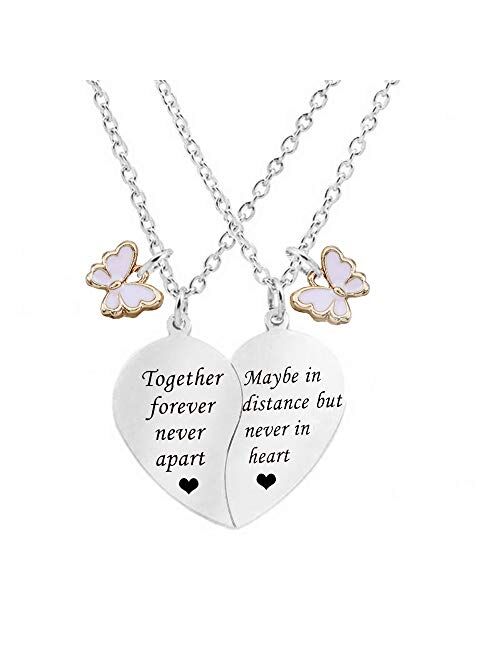 MJARTORIA BFF Necklace for 2-Split Valentine Heart Necklace Together Forever Best Friends Butterfly Pendant Friendship Necklace Set of 2 Gifts for Her