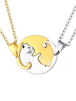 FaithHeart Puzzle Matching Necklace, Stainless Steel/18K Gold Plated Heart Cat/Yin Yang/Tree of Life BFF Pendant Jewelry for Women/Men with Delicate Packaging