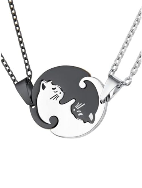 FaithHeart Puzzle Matching Necklace, Stainless Steel/18K Gold Plated Heart Cat/Yin Yang/Tree of Life BFF Pendant Jewelry for Women/Men with Delicate Packaging