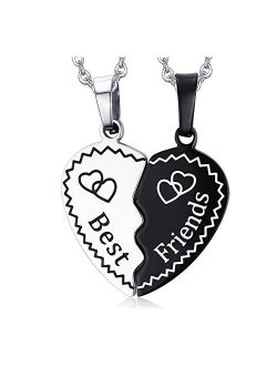 MEALGUET Personalized Name Initial Stainless Steel Heart Shape BFF Puzzle Necklace 2/3/4/5/6 Pcs for Family Love Best Friend Matching Necklace Set