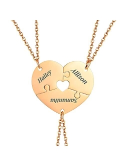 MEALGUET Personalized Name Initial Stainless Steel Heart Shape BFF Puzzle Necklace 2/3/4/5/6 Pcs for Family Love Best Friend Matching Necklace Set