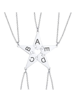 MEALGUET Personalized Name Initial Stainless Steel Heart Shape BFF Puzzle Necklace 2/3/4/5/6 Pcs for Family Love Best Friend Matching Necklace Set