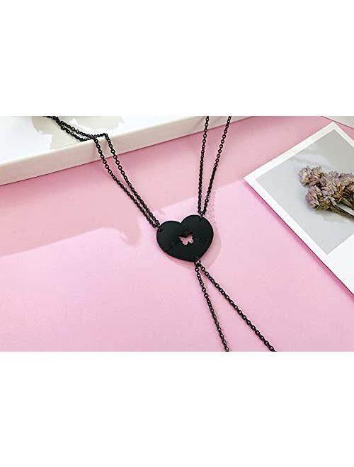 MEALGUET Personalized Name Initial Stainless Steel Heart Shape BFF Puzzle Necklace 2/3/4/5/6 Pcs for Family Love Best Friend Matching Necklace Set