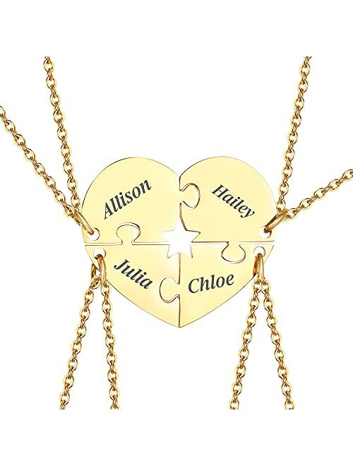 MEALGUET Personalized Name Initial Stainless Steel Heart Shape BFF Puzzle Necklace 2/3/4/5/6 Pcs for Family Love Best Friend Matching Necklace Set