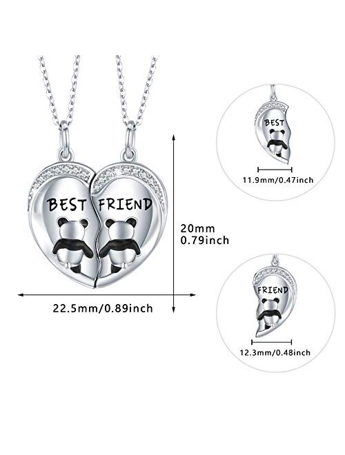 Waysles Best Friend Necklaces for 2 Panda Necklace,BFF Friendship Necklace for 2 pcs Heart Forever Cute Animal Necklace 925 Sterling Silver Jewelry For Teen Girls Women