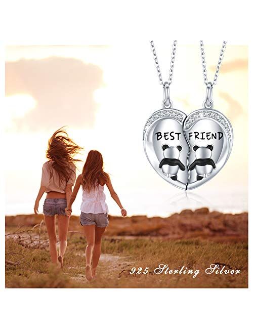 Waysles Best Friend Necklaces for 2 Panda Necklace,BFF Friendship Necklace for 2 pcs Heart Forever Cute Animal Necklace 925 Sterling Silver Jewelry For Teen Girls Women