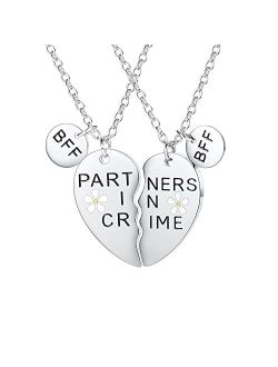 Vinjewelry Girls Best Friends Partners in Crime Necklaces Broken Heart Pendant Jewelry Set for Partner Women Teen Girls BFF for 2