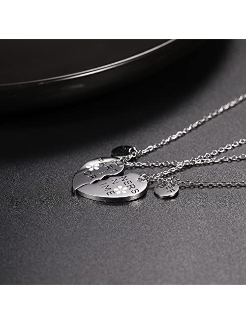 Vinjewelry Girls Best Friends Partners in Crime Necklaces Broken Heart Pendant Jewelry Set for Partner Women Teen Girls BFF for 2