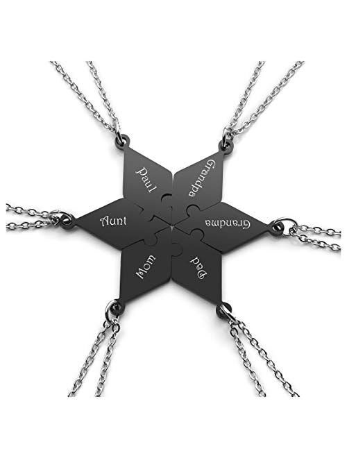 Zysta Personalized Star Hexagram Star Puzzle BFF Necklaces Engraving Puzzles Matching Pendant Jewelry for 6 Friends Families BFF Friendship Brothers Sisters Custom Gifts