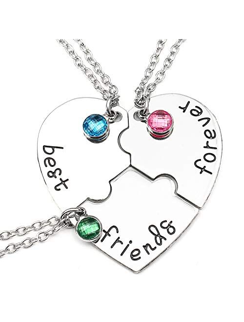 outerunner Bff Best Friends Forever 3 Necklace for Women Girl Friendship Gift Heart Puzzle Jewelry Initial Chain Necklaces Sisters Gifts