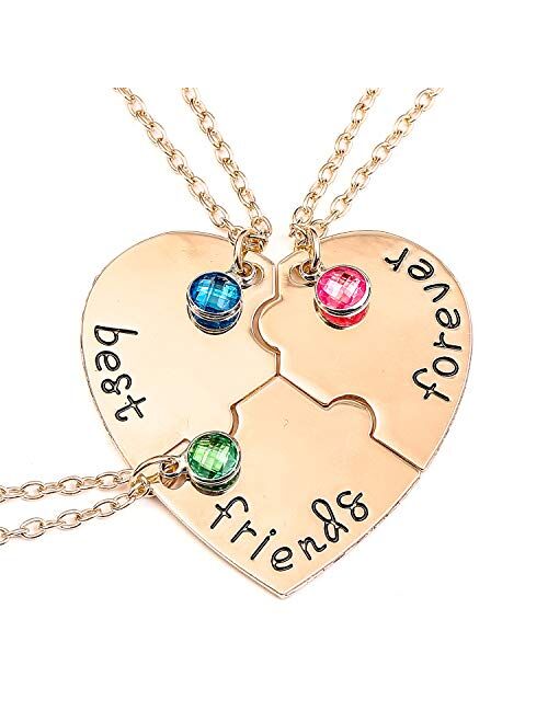 outerunner Bff Best Friends Forever 3 Necklace for Women Girl Friendship Gift Heart Puzzle Jewelry Initial Chain Necklaces Sisters Gifts