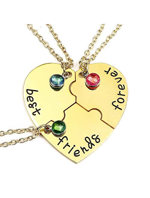 outerunner Bff Best Friends Forever 3 Necklace for Women Girl Friendship Gift Heart Puzzle Jewelry Initial Chain Necklaces Sisters Gifts